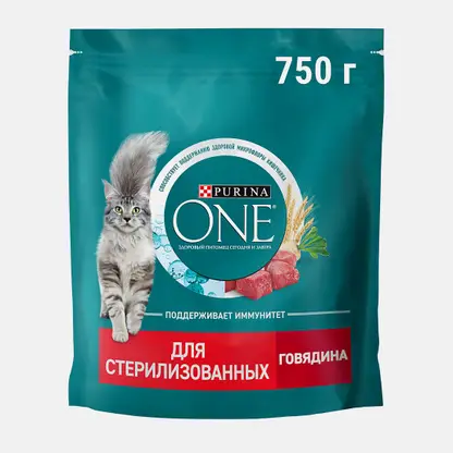 Сухой корм для стерилизованных кошек и кастрированных котов с говядиной и пшеницей Purina ONE 750г