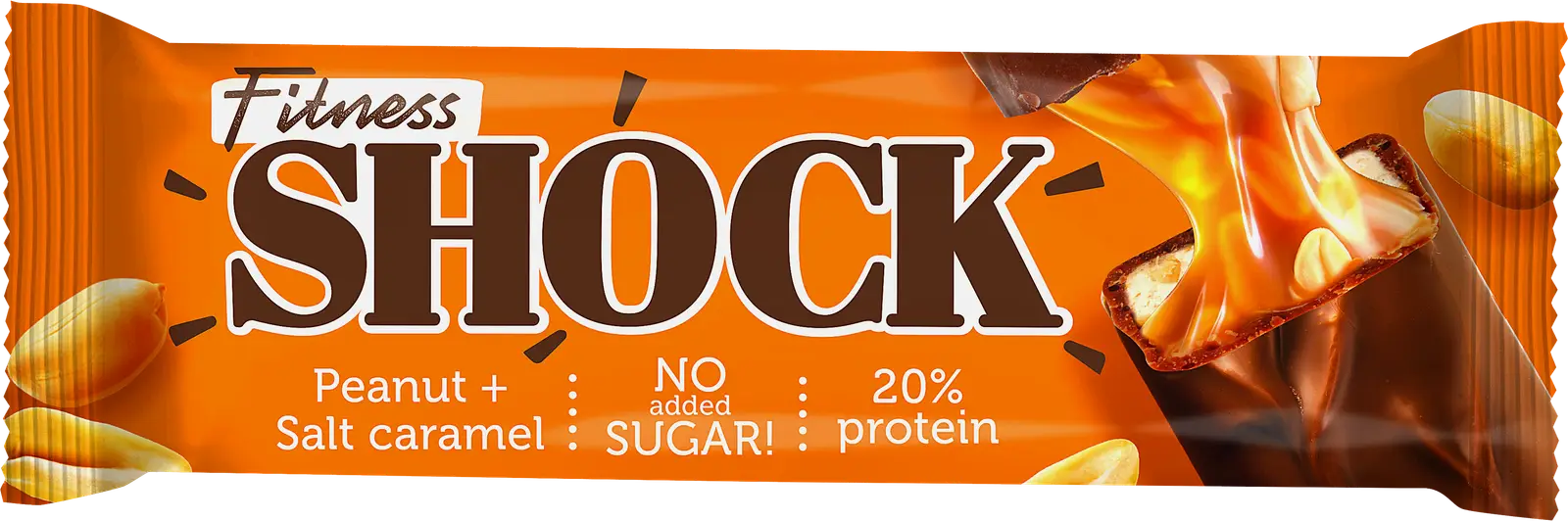 Изображение товара Батончик глазированный Fitnes Shock Карамель 50 г натуральный перекус