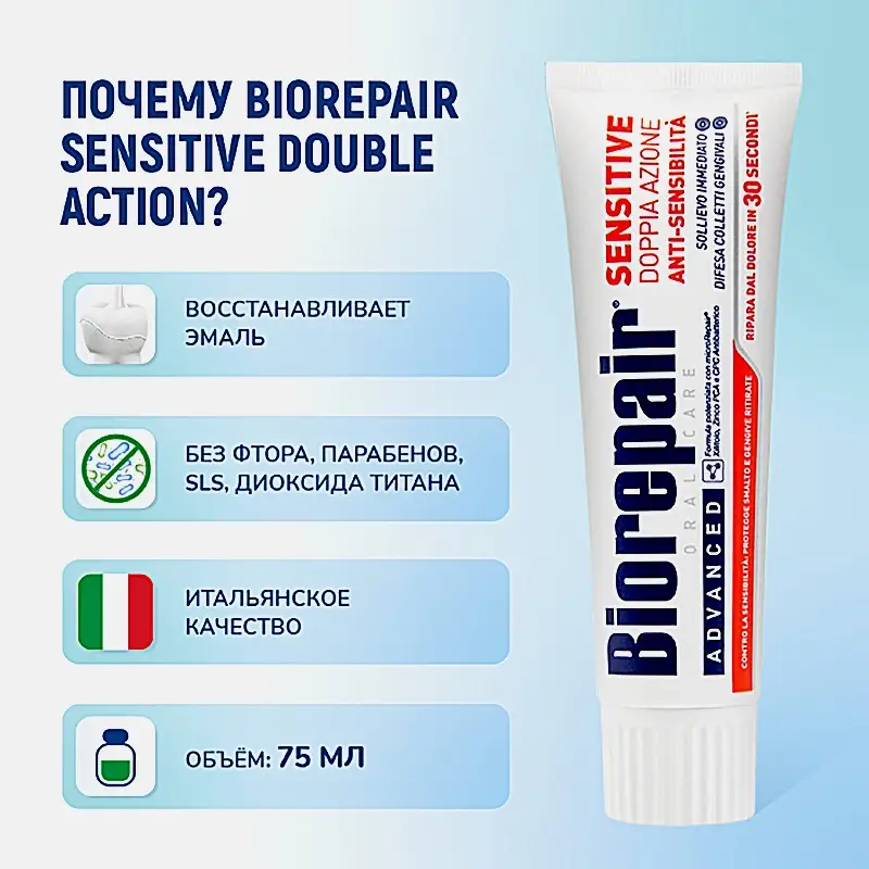 Зубная паста Сенситив Двойное действие Biorepair 75мл - фото 5