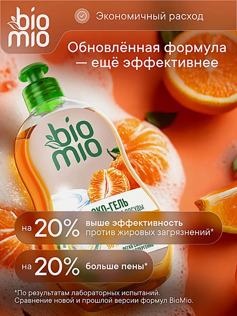Средство для мытья посуды Biomio с эфирным маслом мандарина 450мл - фото 3