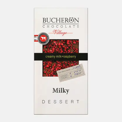Молочный шоколад с кусочками малины Bucheron Village 85г