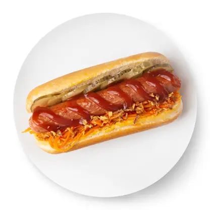 Изображение товара Хот-дог пшеничный со свиной сосиской и микс начинкой