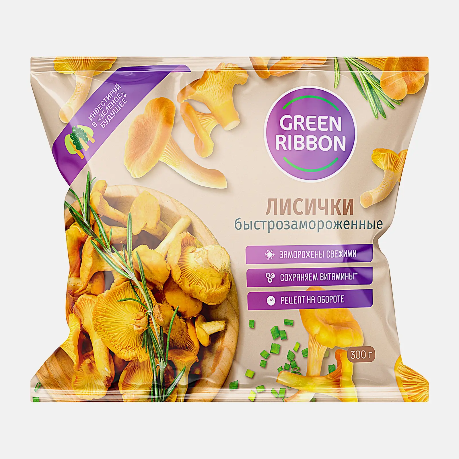 Грибы Green Ribbon Лисички целые быстрозамороженные 300г