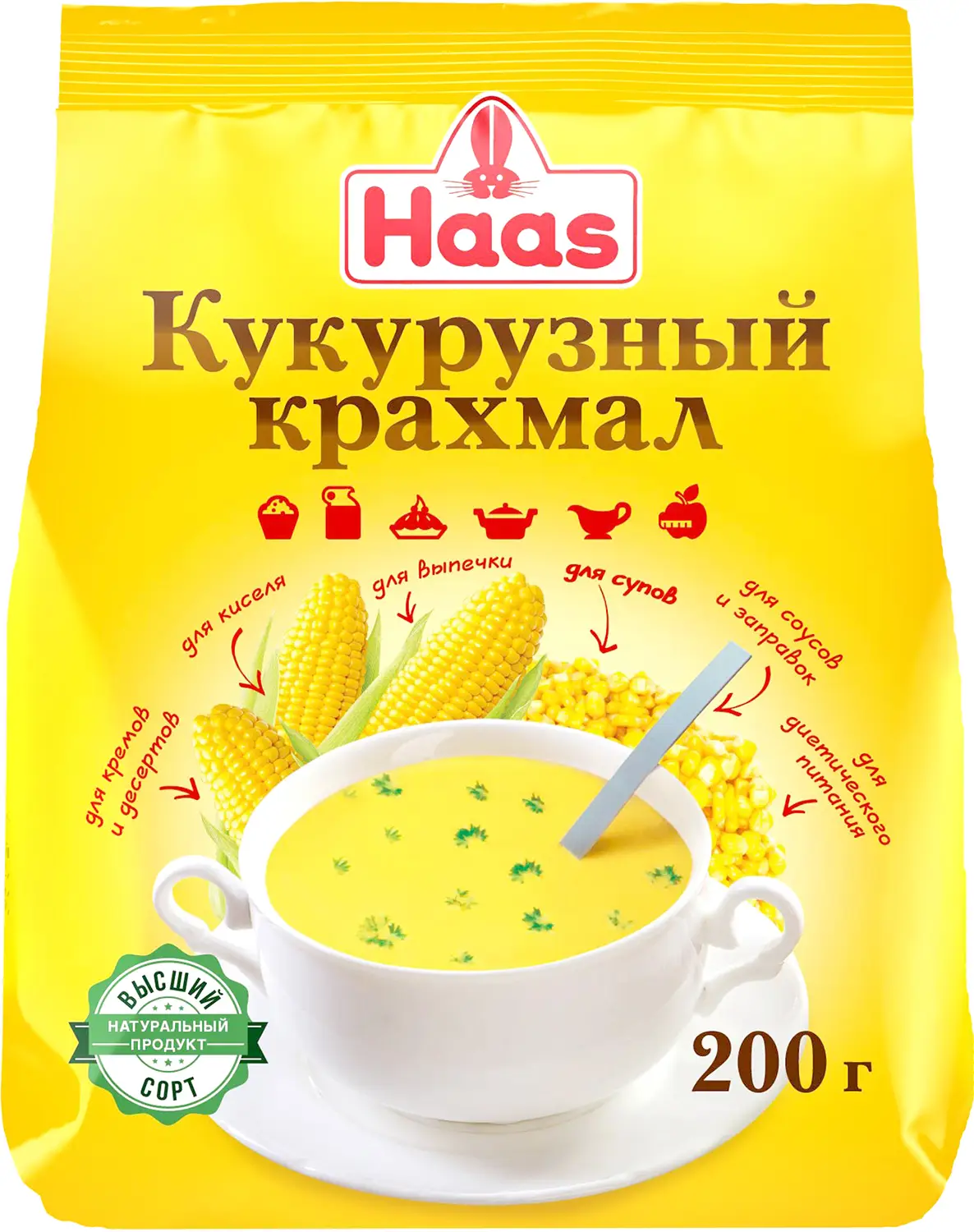 Изображение товара Крахмал Haas Кукурузный для выпечки 200г - Загуститель для соусов и выпечки