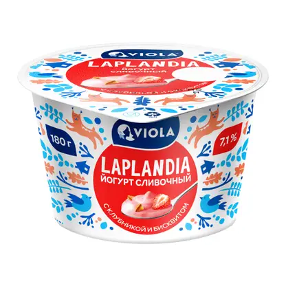 Изображение товара Йогурт Viola Laplandia Клубничный бисквит 7.1% 180г