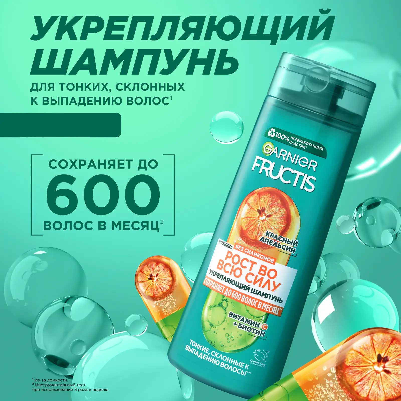 Шампунь Garnier Fructis Укрепляющий Рост во всю силу Красный апельсин для тонких волос склонных к выпадению 400мл