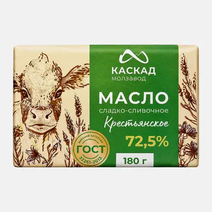 Сладко-сливочное масло Крестьянское Каскад 72.5% 180г