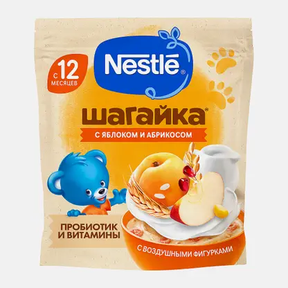 Каша детская молочная мультизлаковая с фигурками из пшеницы гранат яблоко и абрикос с 12 месяцев Nestle Шагайка 190г