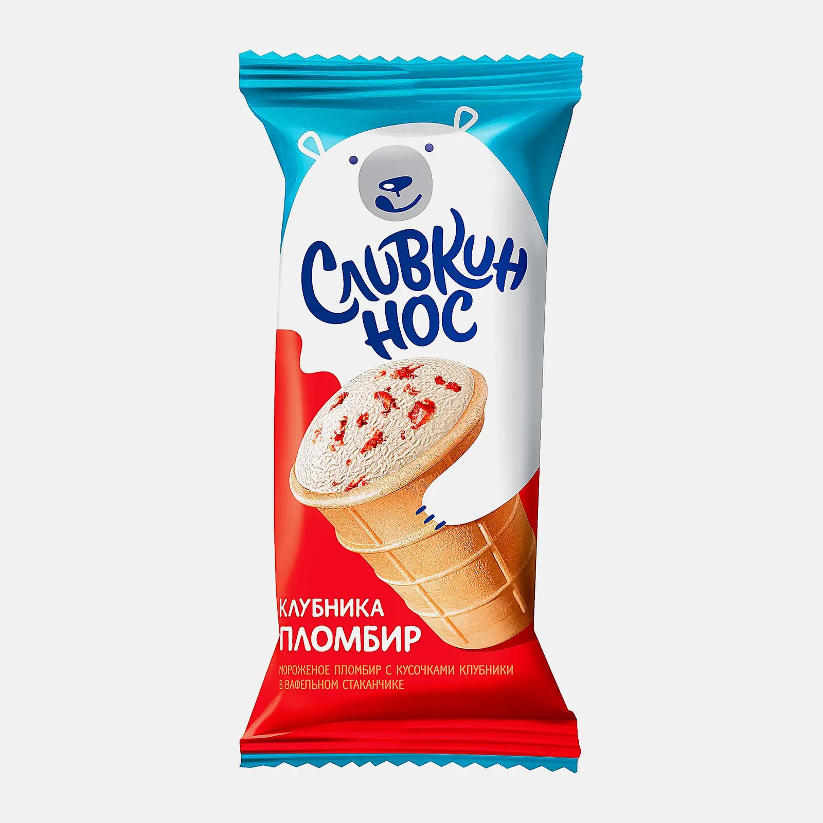 Мороженое Сливкин нос пломбир с кусочками клубники 90г