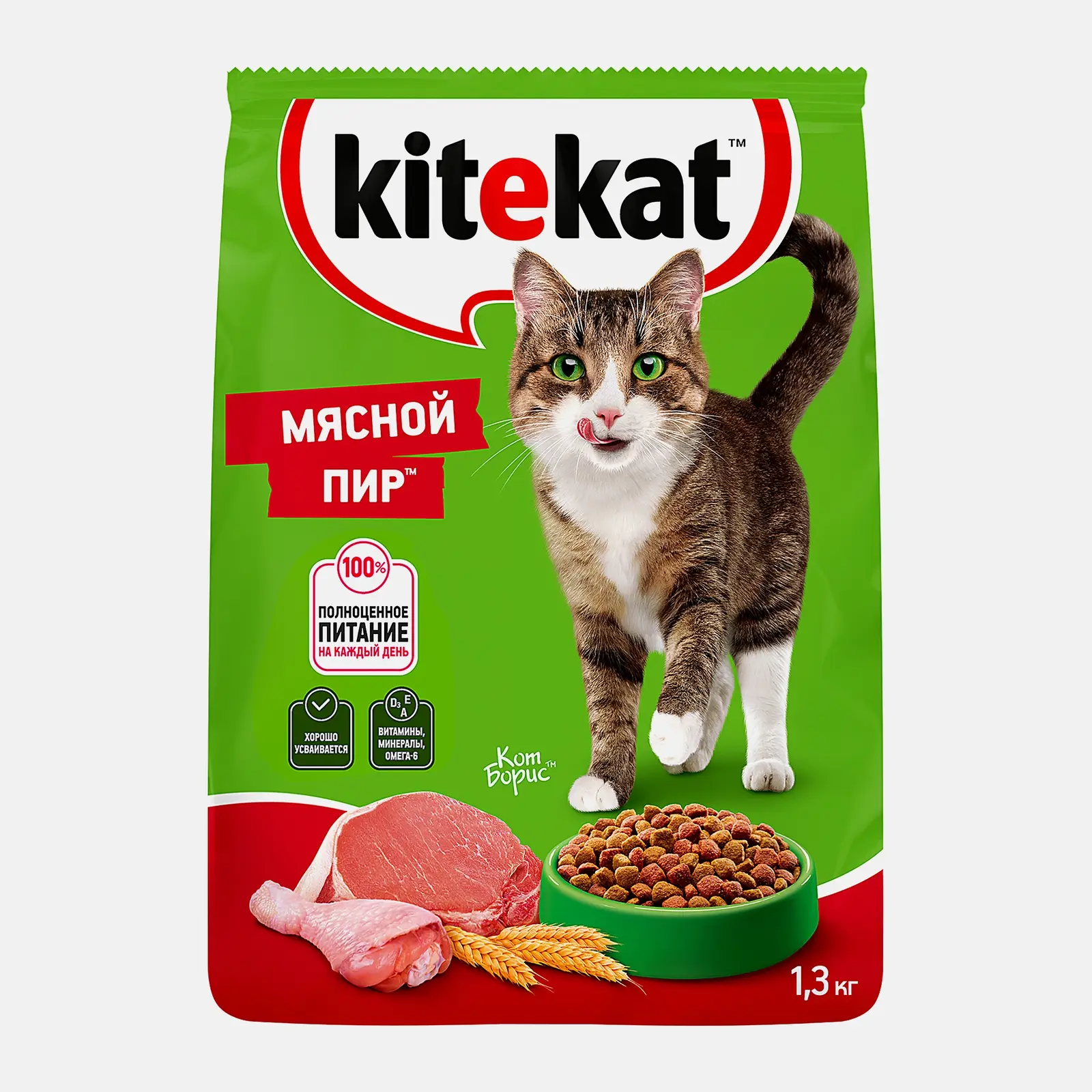 Изображение товара Киткет Мясной пир сухой корм для кошек 1.3 кг натуральный сбалансированный корм для взрослых питомц