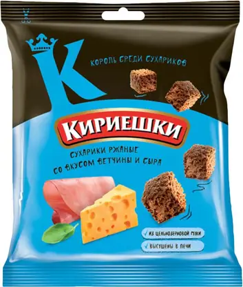 Изображение товара Сухарики ржаные Бекон/Холодец с хреном/Ветчина и сыр Кириешки 40г в ассортименте
