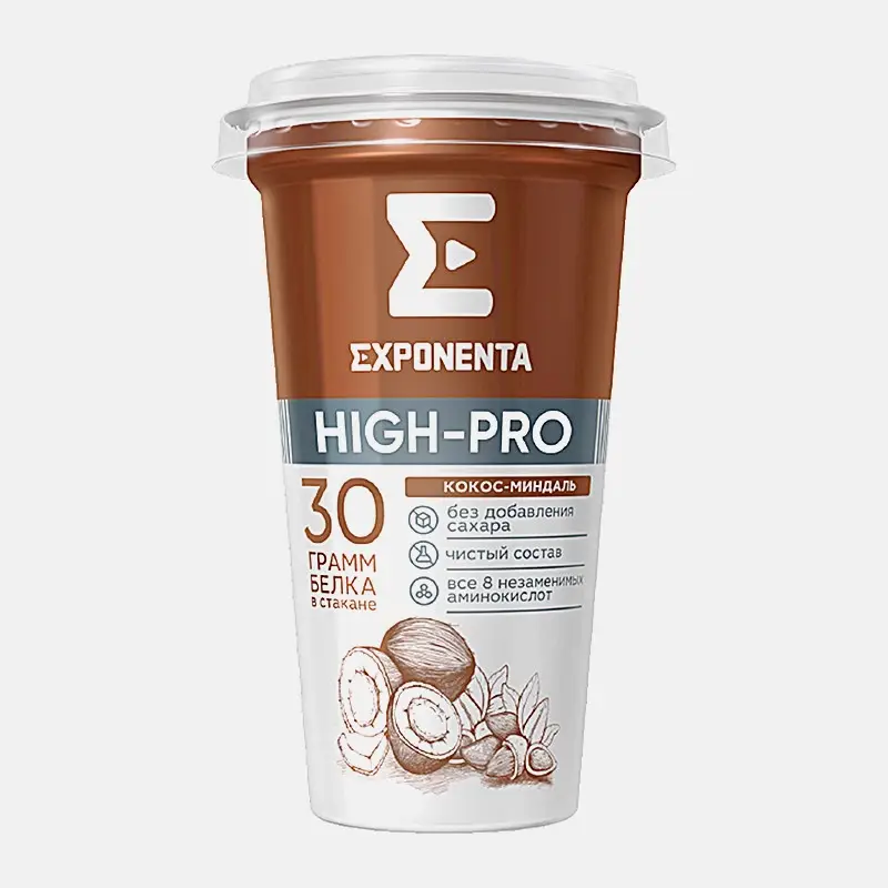 Напиток кисломолочный Exponenta High-Pro Кокос-миндаль высокобелковый обезжиренный 250г Напиток кисломолочный Exponenta High-Pro Кокос-миндаль высокобелковый обезжиренный 250г