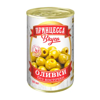 Изображение товара Зеленые оливки без косточек 300 мл Принцесса Вкуса