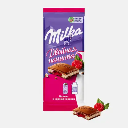 Шоколад молочный Двойная начинка нежная и малиновая Milka 80г