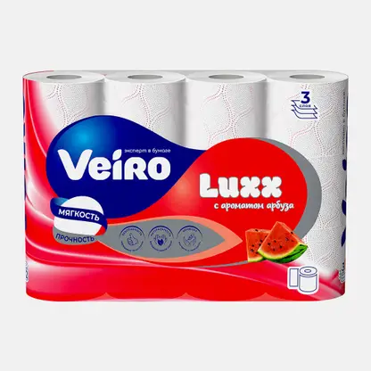 Туалетная бумага с ароматом арбуза 3 слоя 12 рулонов VEIRO Luxx