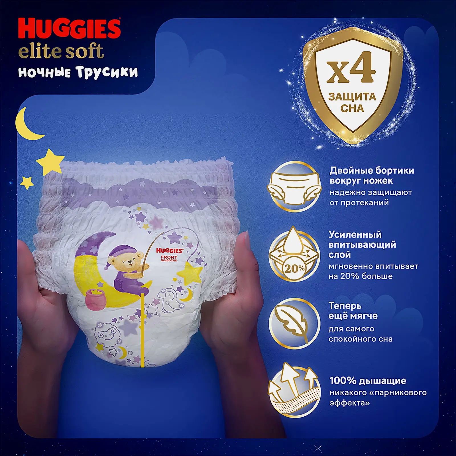 Подгузники-трусики №4 9-14кг Huggies Elite Soft Ночные 19шт - фото 3