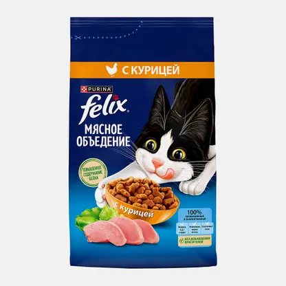 Сухой корм для кошек Мясное объедение с курицей Felix 1.3кг