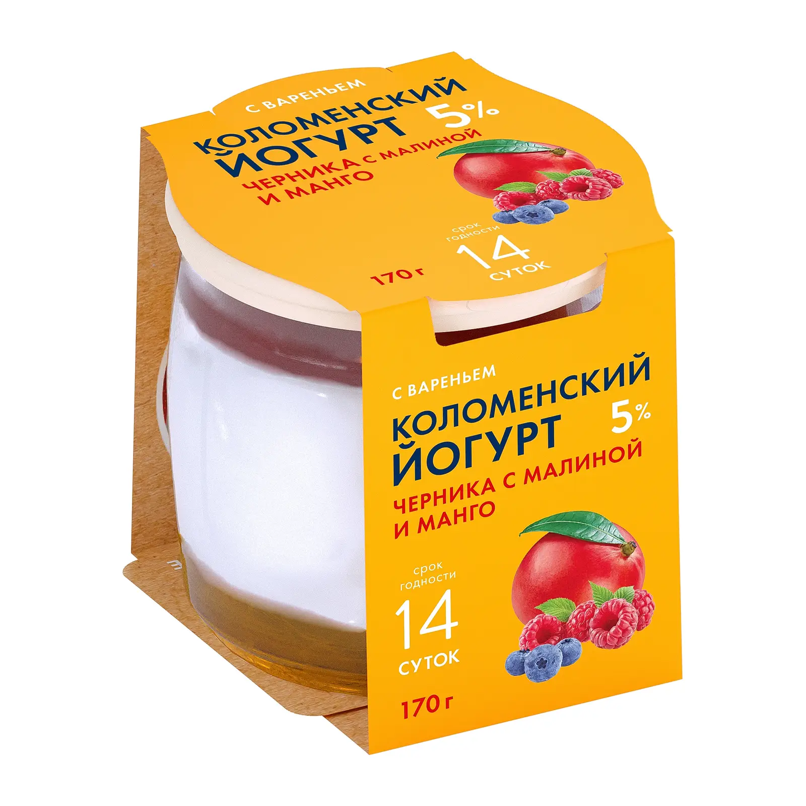 Изображение товара Йогурт Коломенский Черника Малина Манго 5% 170г
