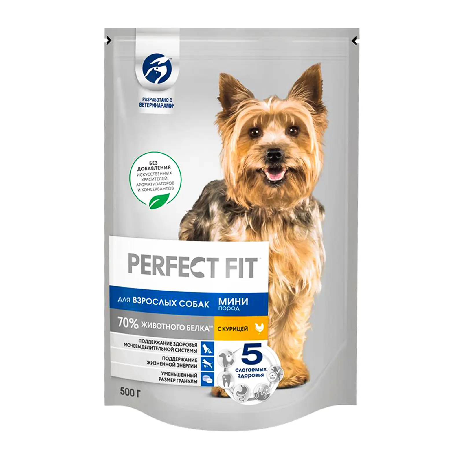 Сухой корм для собак Perfect Fit мелких и миниатюрных пород 1+ полнорационный с курицей 500г