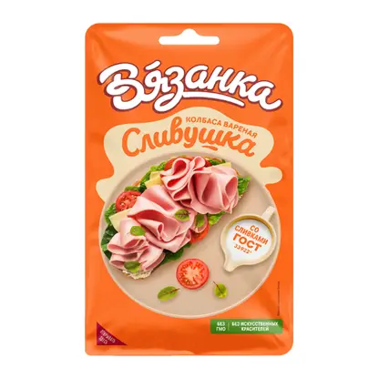Изображение товара Колбаса Сливушка вареная нарезка Вязанка 110г