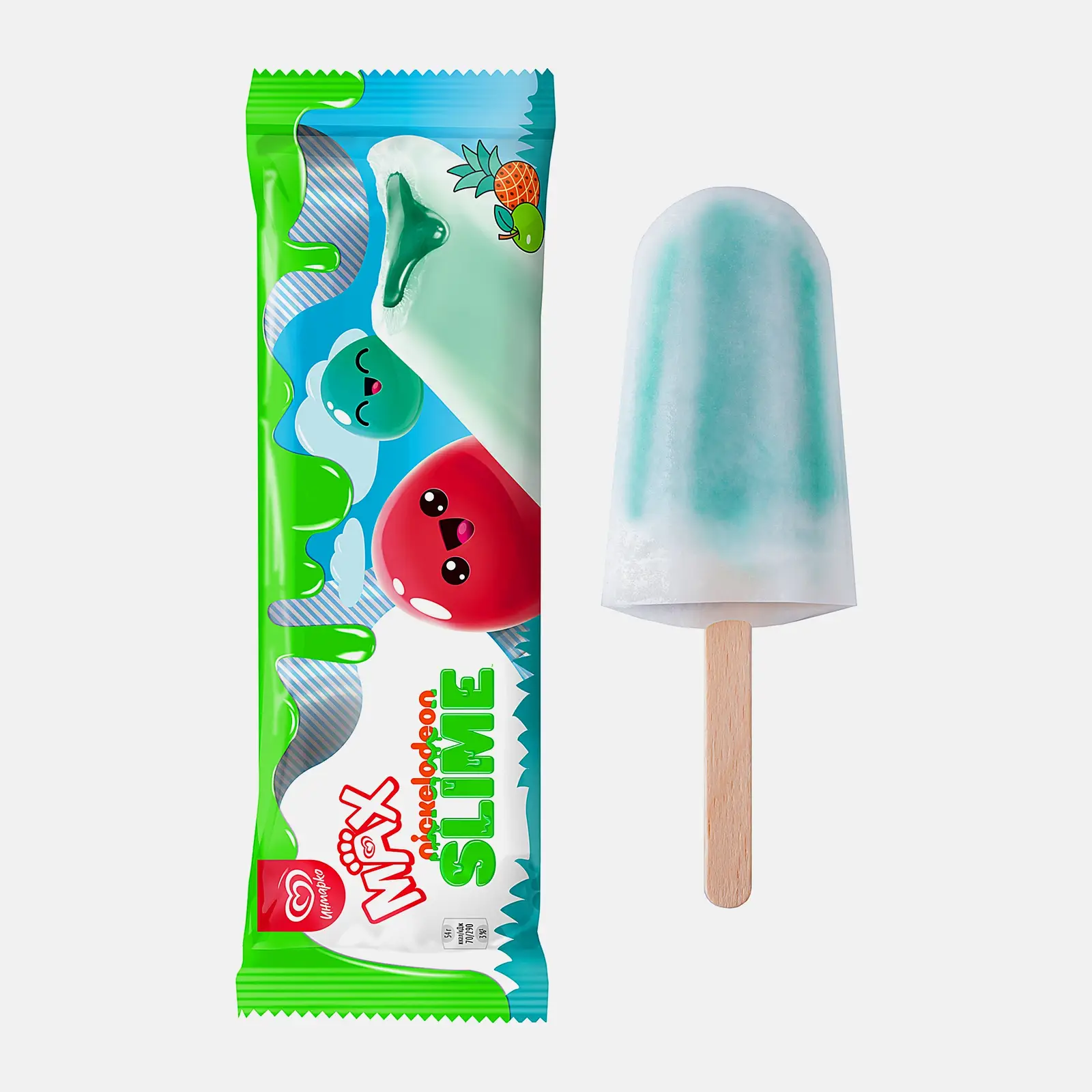 Мороженое Фруктовый лед со вкусом яблока и ананаса Max Slime 54г
