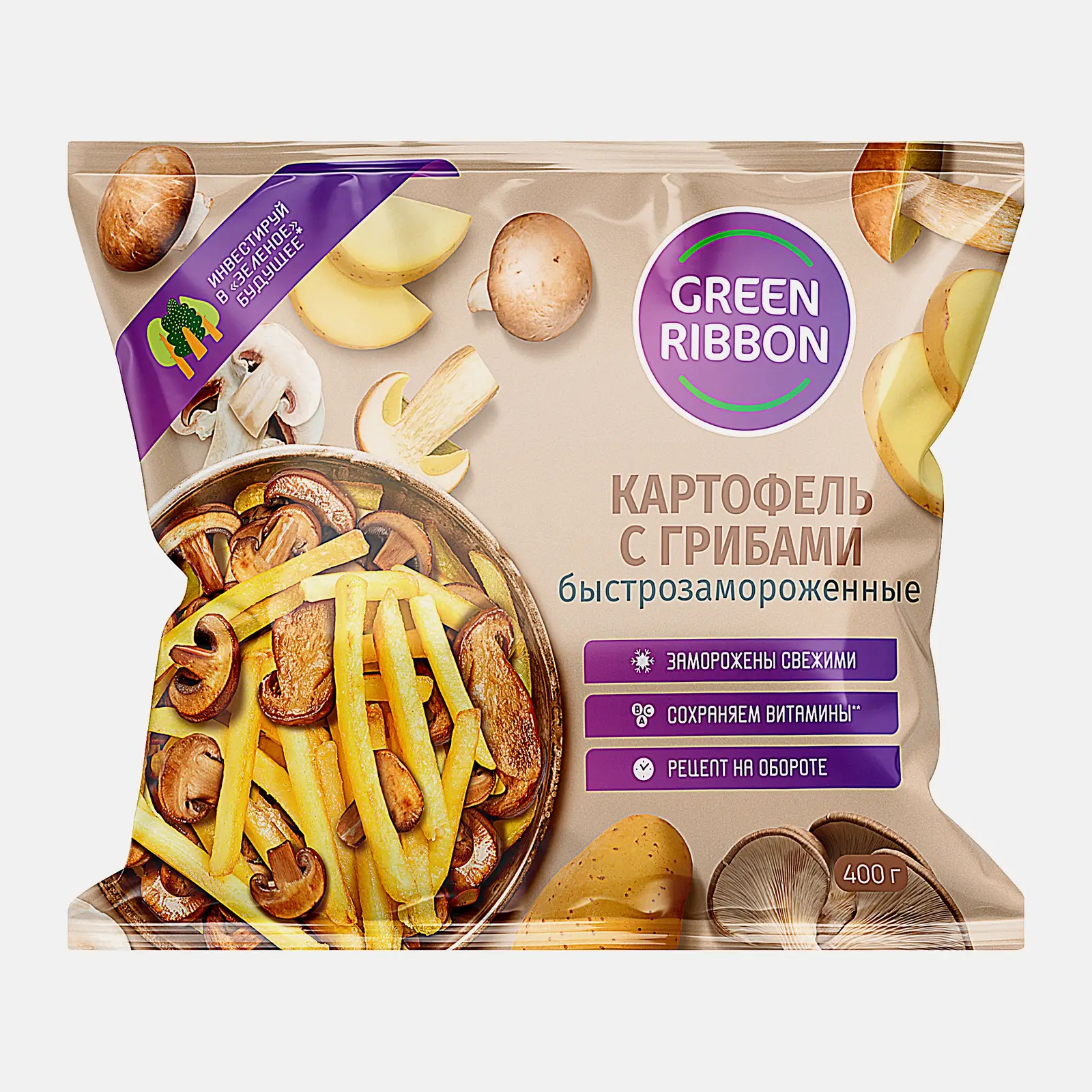 Картофель с грибами Green Ribbon быстрозамороженный 400г Картофель с грибами Green Ribbon быстрозамороженный 400г