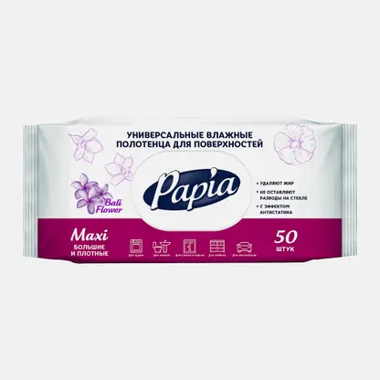 Влажные полотенца для поверхностей универсальные Bali Flower Papia 50шт