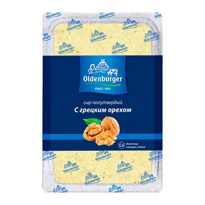 Изображение товара Сыр Oldenburger с грецкими орехами нарезка 125г полутвердый вкус