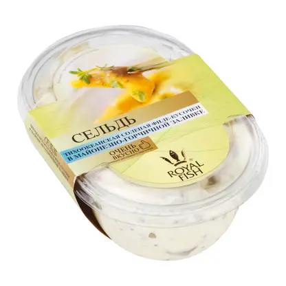 Изображение товара Сельдь Royal Fish филе-кусочки в майонезно-горчичной заливке 330г