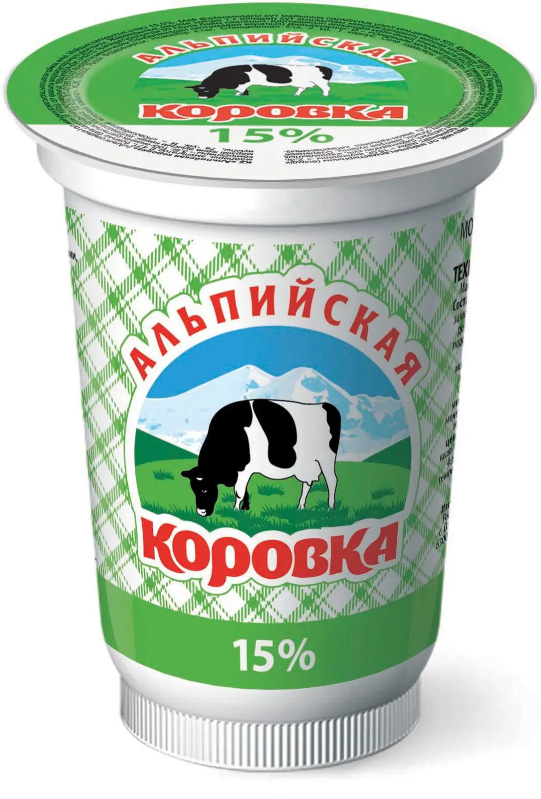 Изображение товара Сметанный продукт Альпийская Коровка 15% 400г - густой и вкусный сливочный продукт