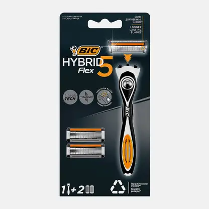 Бритва мужская BIC Hybrid 5 Flex 5 лезвий плавающая головка 1 ручка и 2 сменные кассеты