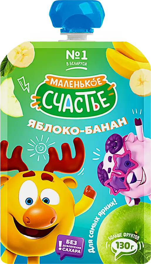 Изображение товара Пюре детское Маленькое счастье Смешарики Яблоко-банан с 6 мес 130г
