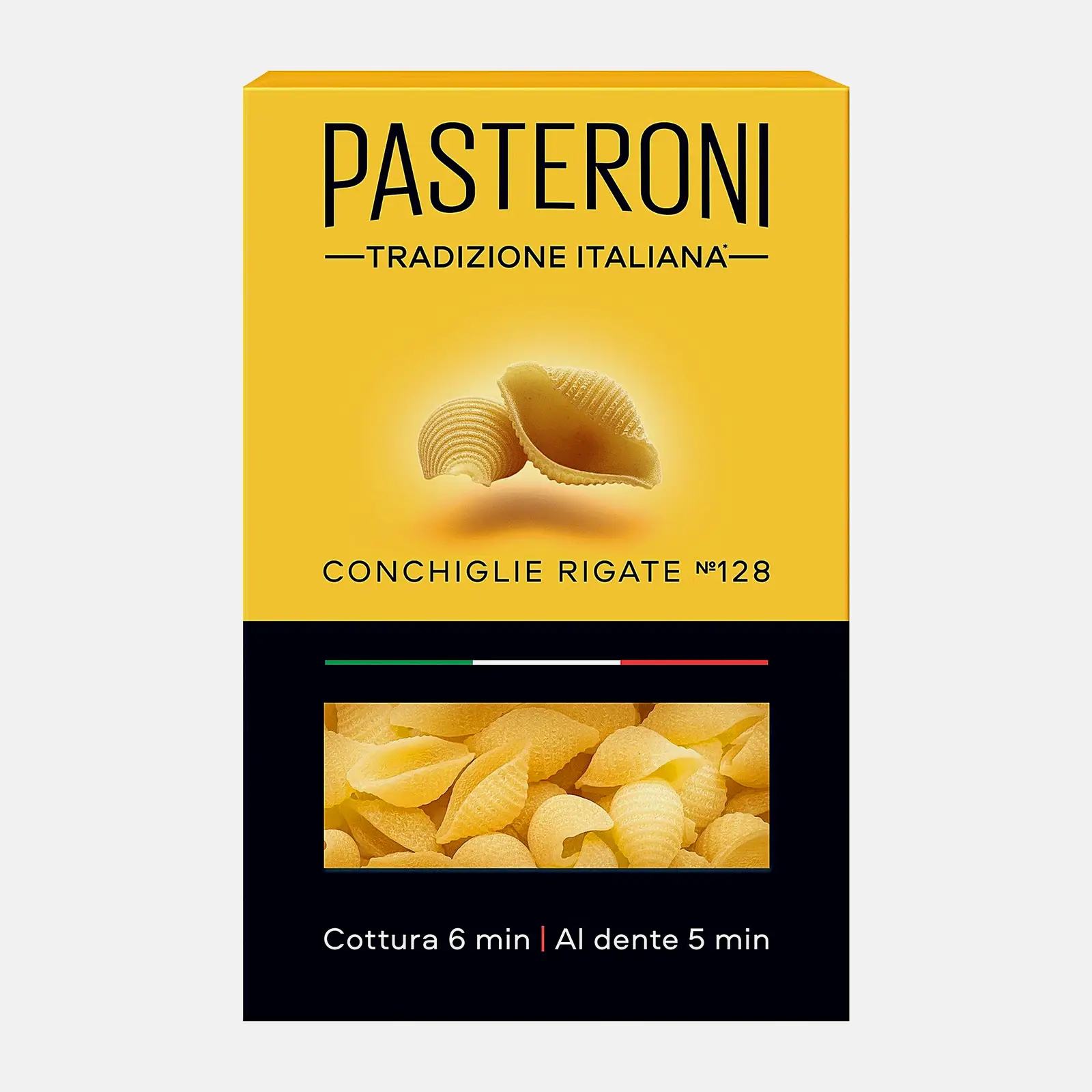 Изображение товара Макароны Pasteroni Конкилье Ригате No128 400г - фигурные макароны из твёрдых сортов пшеницы