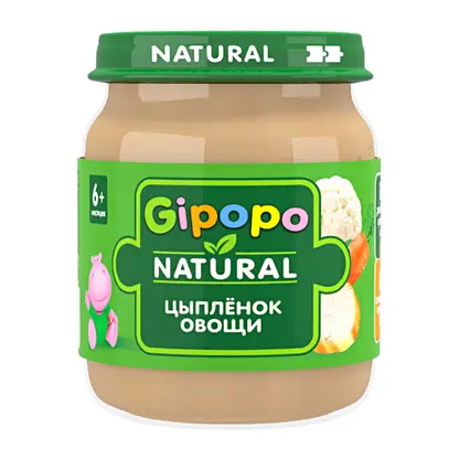 Изображение товара Детское мясное пюре Gipopo Цыпленок и овощи 100г натуральное для малышей