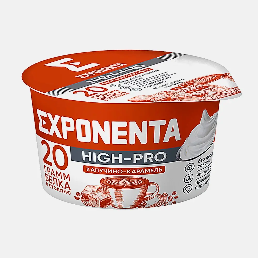 Продукт кисломолочный Exponenta High-Pro Капучино-карамель высокобелковый обезжиренный 160г