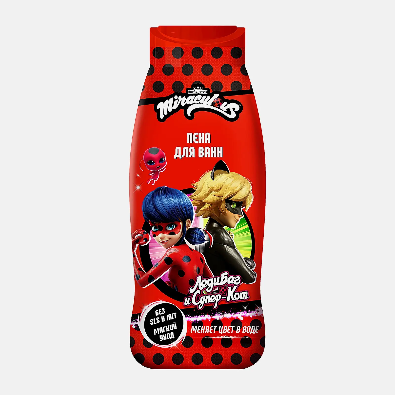 Пена для ванн Леди Баг и Супер Кот детская меняет цвет в воде от оранжевого до голубого 1+ 400мл