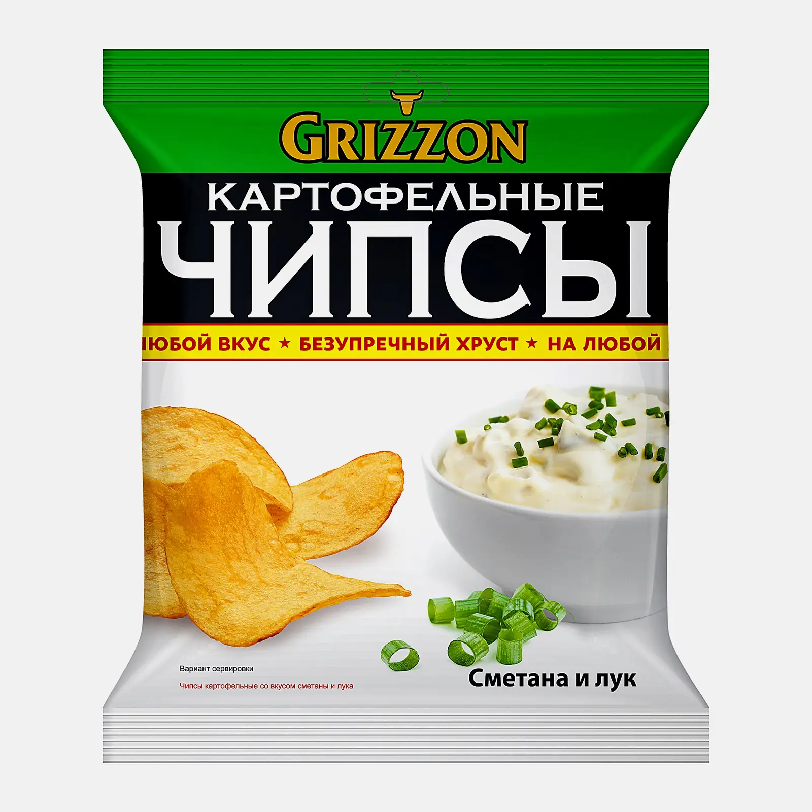 Изображение товара Чипсы Grizzon картофельные вкус сметаны и лука 150г - хрустящий снек с ароматом лука и сметаны