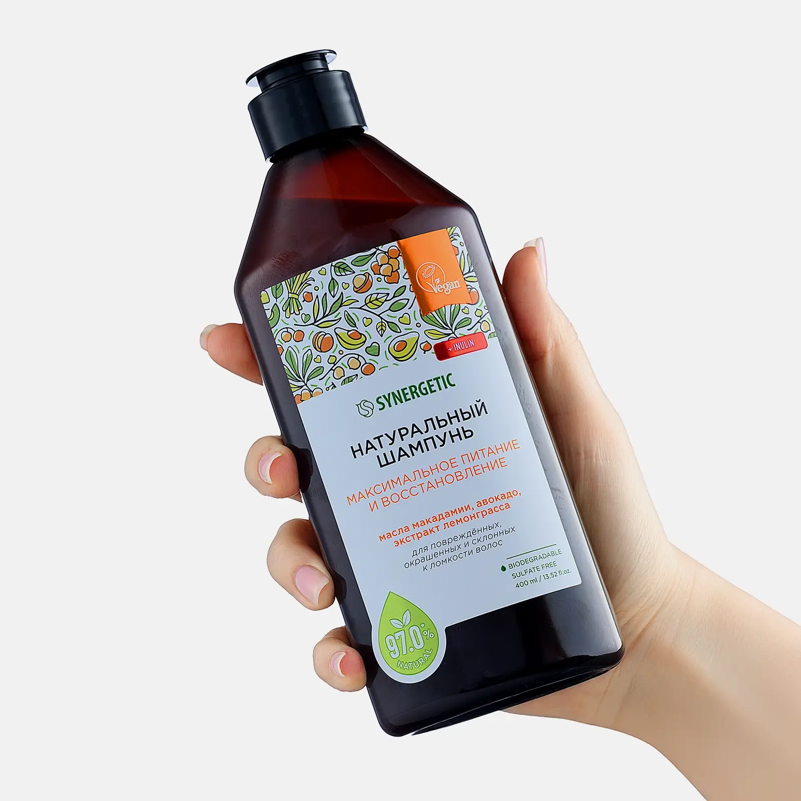 Шампунь для волос Synergetic бессульфатный Питание и восстановление 400мл