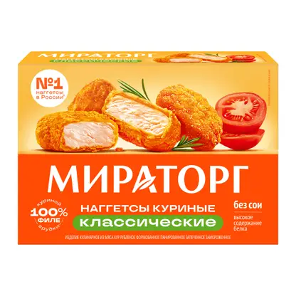 Изображение товара Мираторг наггетсы куриные классические 250г вкусное мясо и хрустящая панировка