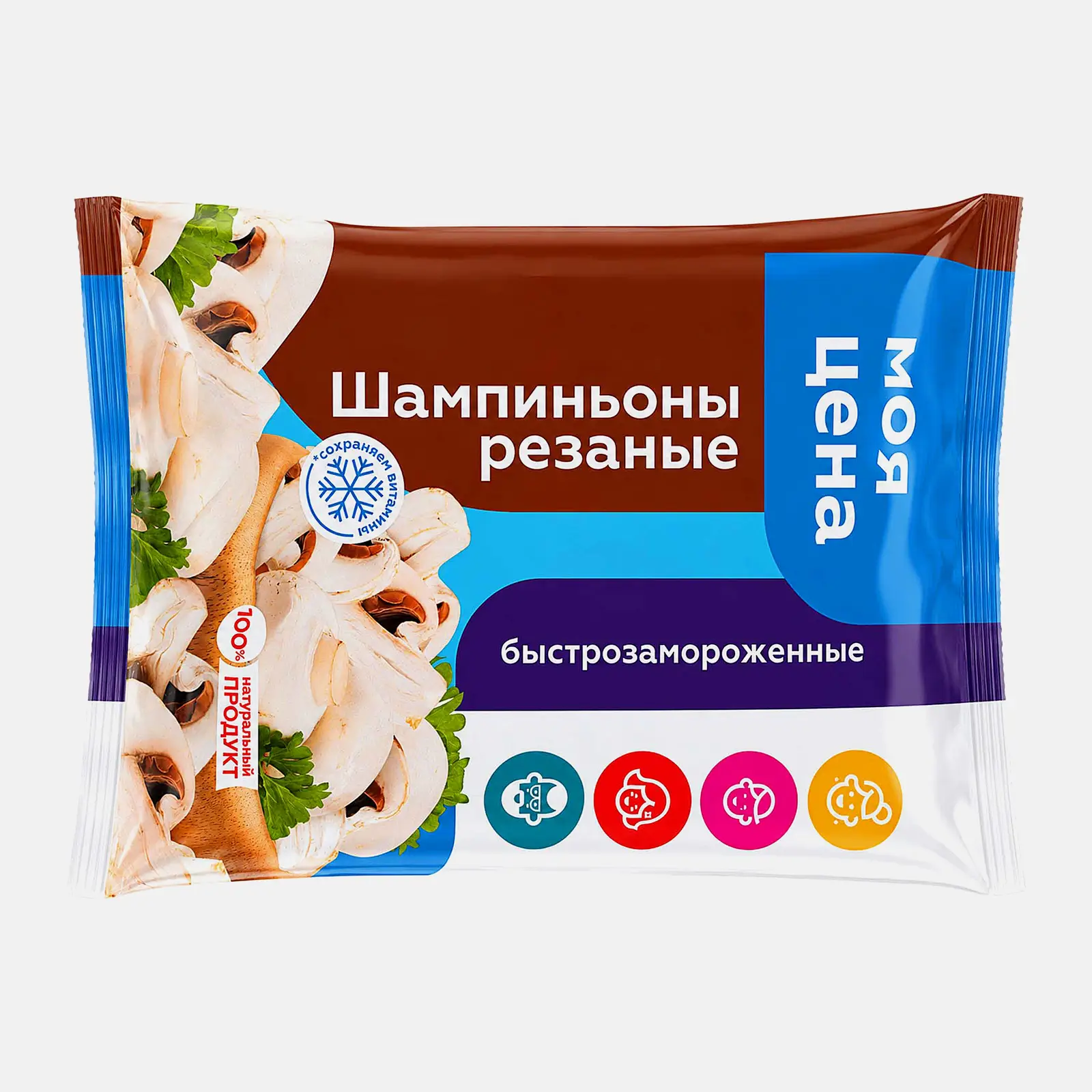 Шампиньоны Моя цена резаные быстрозамороженные 700г Шампиньоны Моя цена резаные быстрозамороженные 700г