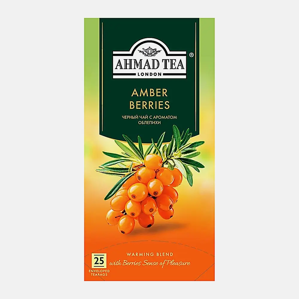 Изображение товара Черный чай с облепихой Янтарные ягоды Ahmad Tea 25 пакетов