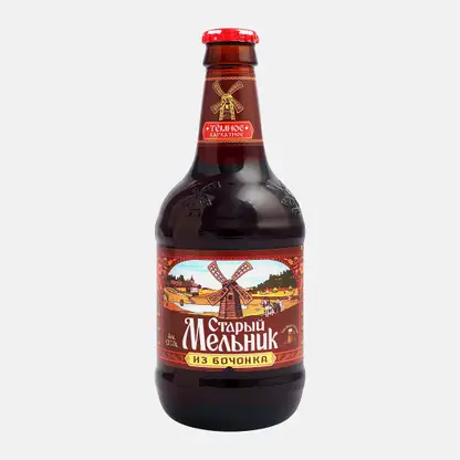 Пивной напиток Старый мельник из Бочонка темное бархатное пастеризованное 4.2% 450мл