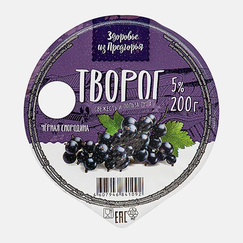 Творог Здоровье из Предгорья Черная смородина 5% 200г
