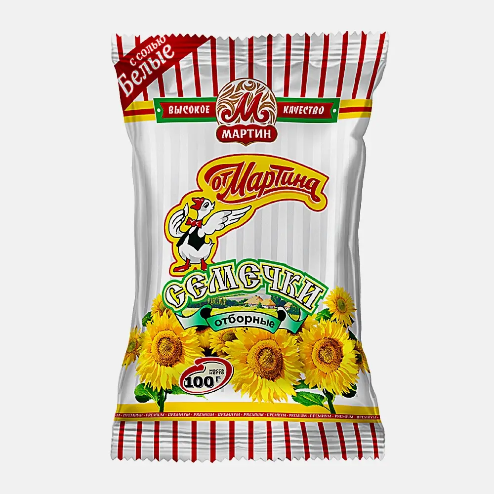 Изображение товара Белые подсолнечные семечки с солью 100г от Мартина вкусный и полезный снек