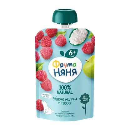 Изображение товара Пюре из яблока и малины с творогом с 6 месяцев Фрутоняня 90г