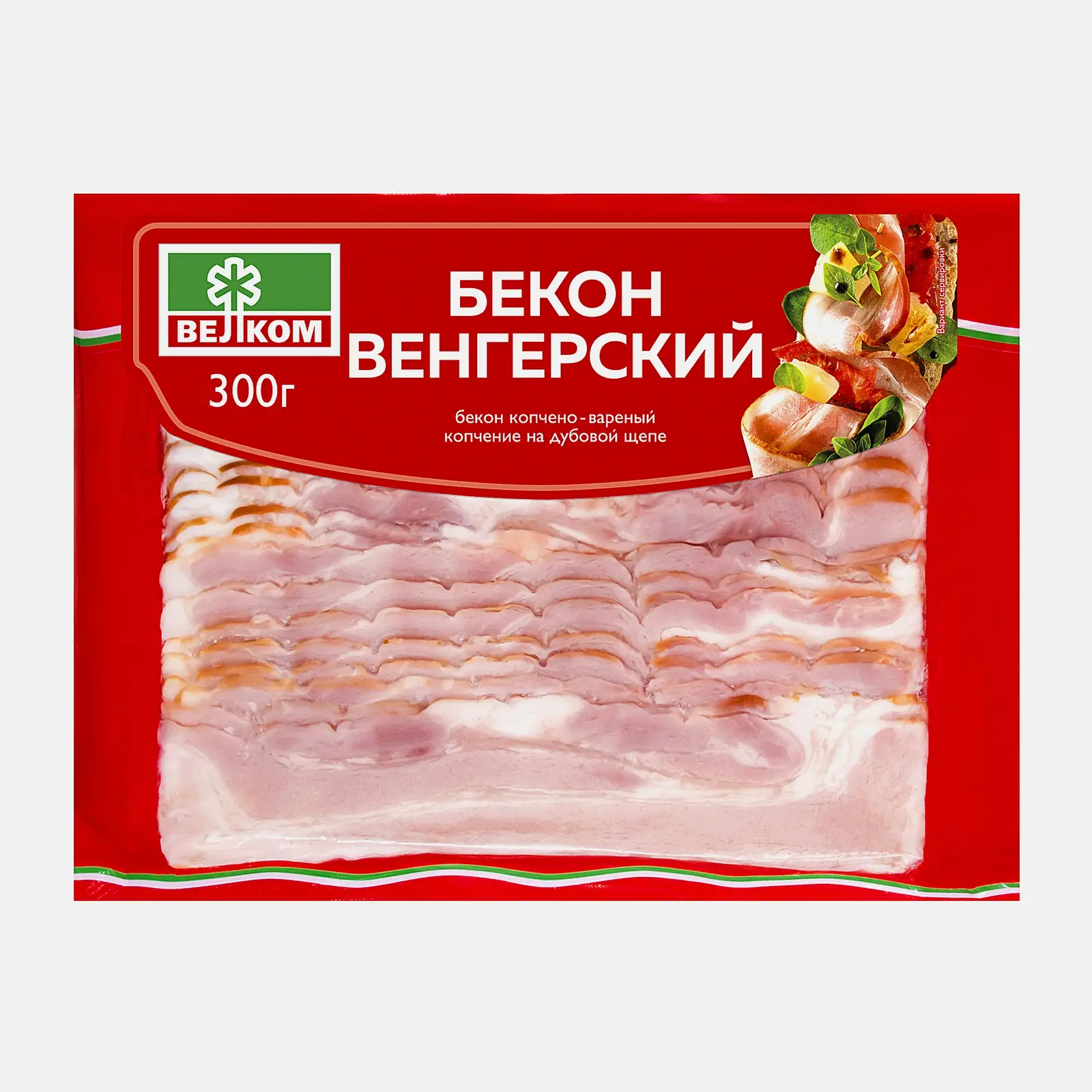 Изображение товара Велком Венгерский варено-копченый бекон нарезка 300г натуральный мясной деликатес