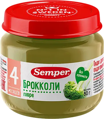 Пюре овощное Semper Брокколи с 4 месяцев 80г