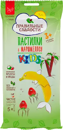 Изображение товара Пастилки Правильные сладости с маршмеллоу клубника-банан 55г натуральный перекус для детей