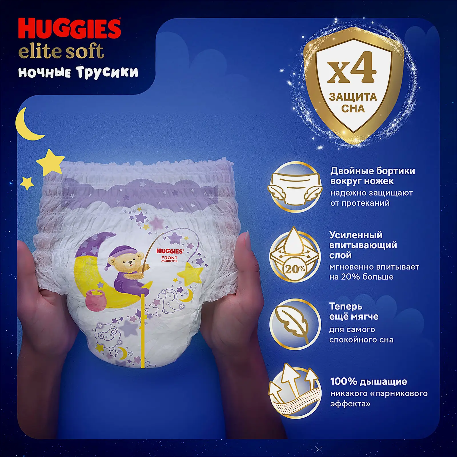Подгузники-трусики ночные №6 15-25кг Huggies Elite Soft 16шт - фото 3