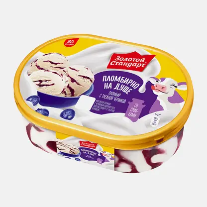 Мороженое пломбир ванильный с черникой Золотой Стандарт 12% 445г